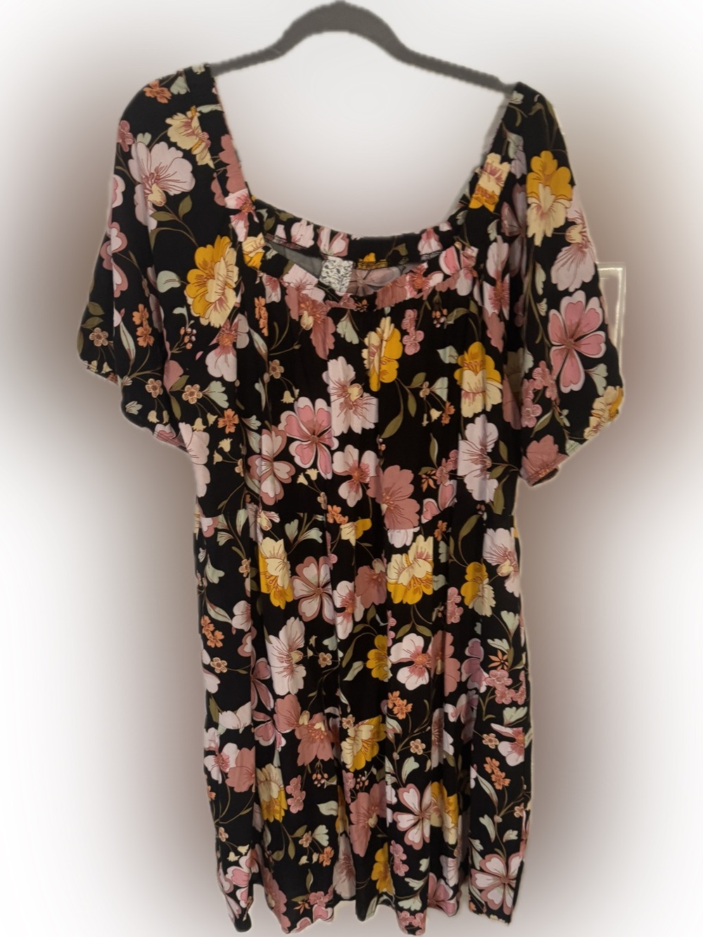 Women’s Black Floral Scoop Neck Rayon Summer Midi Dress - Women’s Plus Size 2X